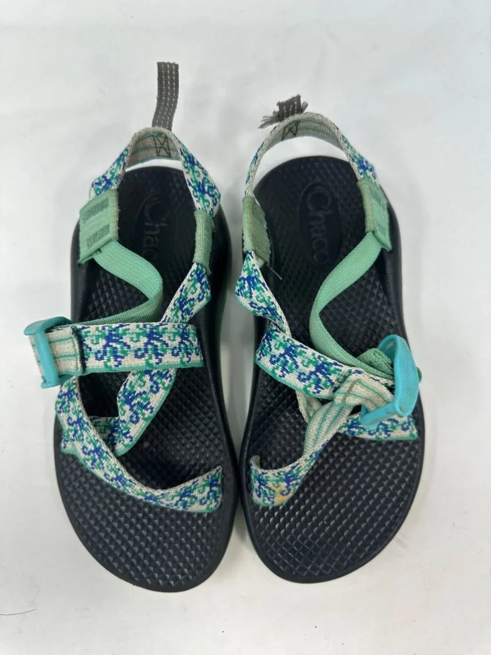 Chaco Kids Z/1 Classic Sport Sandals Size 1 Green Blue Hiking Water Shoes